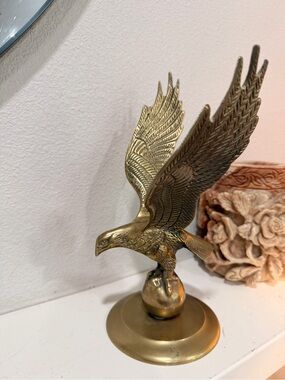 Vintage Brass Eagle Statue Spread Wings 10” Patriotic Decor